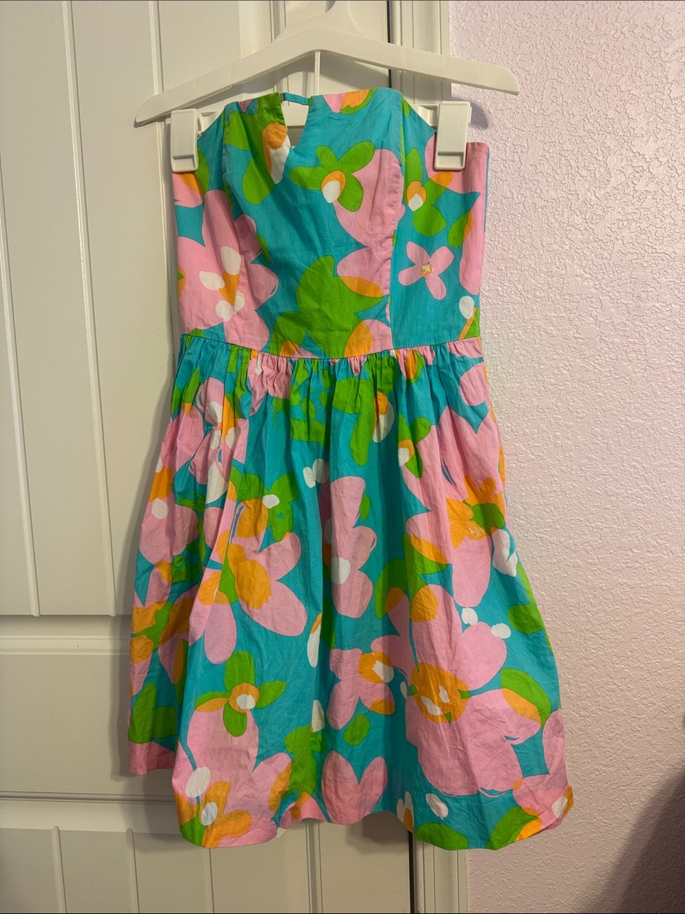 Lilly Pulitzer Strapless Floral Cotton Dress in Teal, Pink & Green
